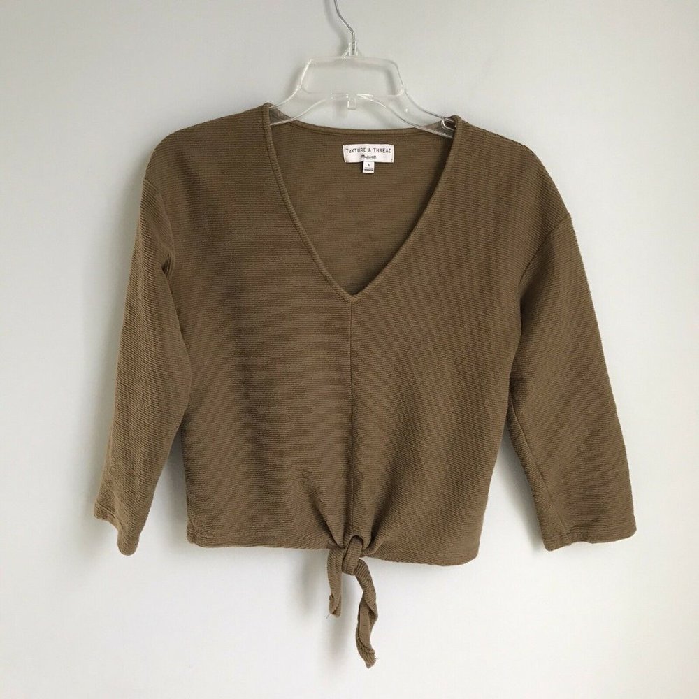 Madewell Texture & Thread Green Tie Front Top - Picture 1 of 5